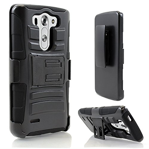 LG G3 Vigor case, StarShop™ LG G3 Vigor / LG G3 Mini / LG G3s Dual Layer Holster Case with Kickstand and Locking Belt Swivel Clip Black