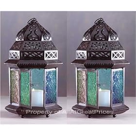  2 Moroccan Table Tabletop Glass Candle Holder Lanterns [Misc.]