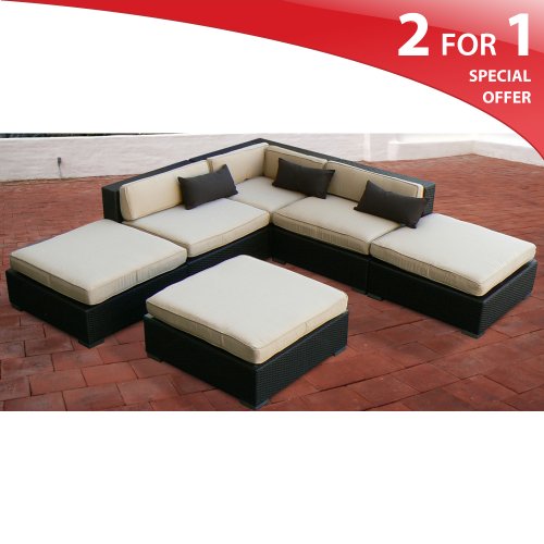 Modern Outdoor Sectional Set Patio Wicker Furniture 6 Piece Sand Aruba Collection