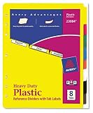 Avery 23084 Avery Plastic Index Tb Dividers w/Wht Slf-Stk Labels, 8-Tb, Letter, AST, 8/Set, Carton of 24 sets