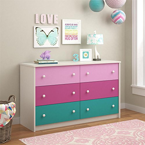 Cosco Kids Furniture Kaleidoscope 6 Drawer Dresser, Whimsy/White Stipple
