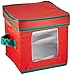 Household Essentials 530RED Holiday China Storage Chest with Lid and Handles | Storage Bin for Small Saucer Plates | Red Canvas with Green Trim