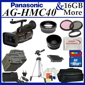 Panasonic AG-HMC40 AVCCAM HD Camcorder KIT including Wide Angle Lens + 2x Telephoto Lens + Filter Kit + 16 GB Memory Card + Card Reader + HDMI cable + Case + 67inch Tripod + Starter Kit