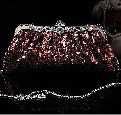 MZZ-BEA148 Fully Sequined Smiple &amp; Beautiful Wedding Handbag Evening Party Purse Fashion Holiday Clutch Gift (brown)