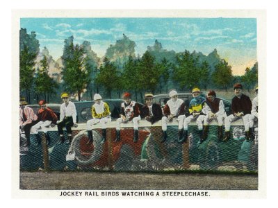 Saratoga Springs, Ny - View of Jockey Rail Birds Watching a Steeplechase at Horse Track, c.1914