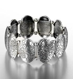 Oval Etched Floral Stretch Bracelet