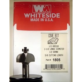 WHITESIDE MACHINE #1805 CARBIDE-TIP 2 FLUTE COVE ROUTER BIT W/BEARING 1/2 RADIUS X 1-1/2" DIA