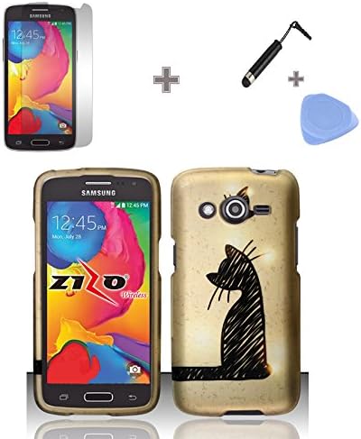 4-in-1 Combo -SHOP LIKE [TM] Rubberized Curious Black Cat Snap on Design Case Hard Case Skin Cover Faceplate with Case, Screen Protector, Opener and Stylus Pen for Samsung Galaxy Avant / G386 (T-Mobile)