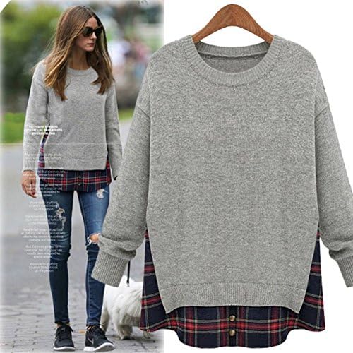 YZ62 New autumn and winter 2015 women's loose long-sleeved knit shirt (GREY, S)