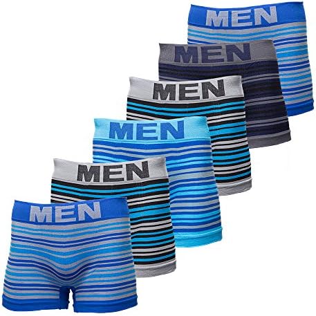 Mens Colorful Stretch &amp; Compressed Seamless Sport Boxer Brief Underwear (6 Pack) (One Size, Blue Multi Stripes A)