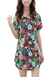 Plus Size Cotton Short Sleeves Floral Print Summer Party Dress 