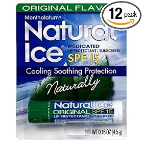 Natural Ice Lip Protectant SPF 15, Original Flavor, 0.16-Ounce Tubes (Pack of 12)