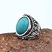 Yazilind Vintage Antique Oval Cut Blue Turquoise Retro Silver Plated Embossed 6.5 8 9 Ring Women
