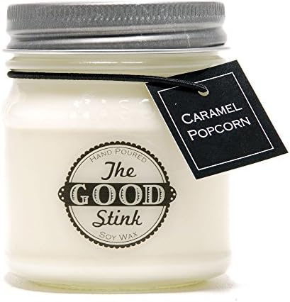 Caramel Popcorn Soy Candle by The Good Stink - Organic Soy Wax Candle Hand-poured into 8oz Mason Jar - Burns for 50+ Hours - TGS-CARMELPOP