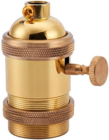 iSunMoon One-Way On-Off Turn Knob Brass Light Socket - Polished Solid Brass Finish - 1/8 IPS With Screw Set - Retro Vintage Brass Light Socket - Edison Pendant Light Socket