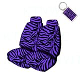 A Set of 2 Universal Fit Animal Print Low Back Bucket Seat Covers and 1 Key Fob - Zebra Purple