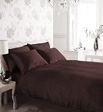 King Satin Stripe Plain Dyed Duvet Quilt Cover Bedding Set, CHOCOLATE