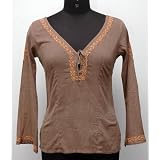 Chocolate Color Sweet Heart Design Neck, Front and Back Side Heart Design Embroidery Ladies... by Arayanaya