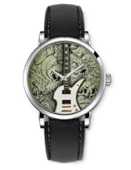 SPRAWL Aanalog Fashion Series Silver Ladies Watches of Genuine Black Leather Strap,Unique Wrist Watch for Women Girls Designed with Dragons Guitar background