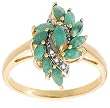 Yellow Gold Overlay Sterling Silver Emerald w/ Diamond Accent Spiral Ring
