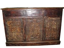 Antique Tribal Carving Sideboard Chest with Drawers India Furniture 59x39x20
