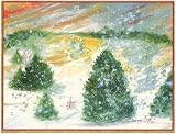 Caspari Box of 20 5-1/4 by 6-3/4 Holiday Notecards, Winter Scene with Dove