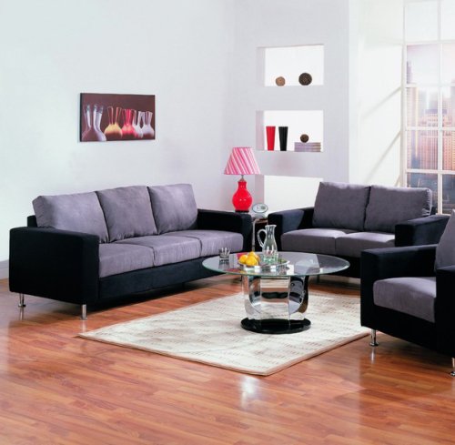 2 PCs Contemporary Black and Grey Sofa and Loveseat Set