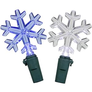 Set of 30 Blue and Pure White LED Snowflake Christmas Lights - Green Wire