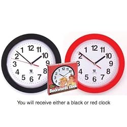Backwards Wall Clock - Runs Counterclockwise & Reverse (Black or Red)