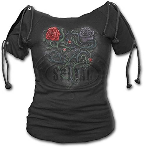 SPLIT HEARTED - Black Boat Neck Cap Sleeve Top - Dark Gothic Fashion - Size Medium