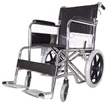 Transport Wheelchair with Leather Seat, Chrome Steel Frame, Fixed Padded Armrest, Fixed Footrests, Solid Castors and Pneumatic Mag Wheel for a More Comforable Ride. Free Complimentary Aluminium Adjustable Walking Cane.