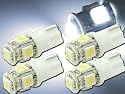 5連砲弾型★高輝度LEDバルブ白色4個 T10 3Chip 5SMD as02-4