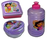 Dora the Explorer Lunch Set --- Flip-top Dora Food Storage Snack Container, Dora Sandwich Container Box, and Dora Water Bottle (Pull-top Water Bottle or Pull-top Water Jug with a Handle --- see photos for the options)