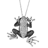 Sterling Silver Diamond and Black Diamond Frog Pendant 1/6ctw