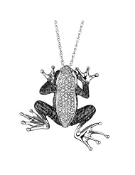 Sterling Silver Diamond and Black Diamond Frog Pendant 1/6ctw