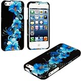 myLife (TM) Blue Tropical Flowers Series (2 Piece Snap On) Hardshell Plates Case for the iPhone 5/5S (5G) 5th Generation Touch Phone (Clip Fitted Front and Back Solid Cover Case + Rubberized Tough Armor Skin + Lifetime Warranty + Sealed Inside myLife Authorized Packaging) 