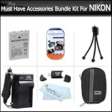 Must Have Accessories Bundle Kit For Nikon Coolpix S6200 S8200 AW100 S1200pj S6000 S6100 S8000 S8100 S9100 P300 Digital Camera Includes Extended (1050maH) Replacement Nikon EN-EL12 Battery + AC/DC Charger + Hard Case + USB Reader + Screen Protectors +More