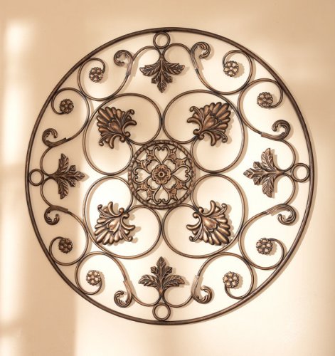 36″ Round Tuscan Floral Scroll Iron Wall Art Sculpture