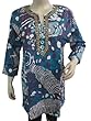 Purple Blue Cotton Kurta Bohemian Tunic Top Kurta Beaded Neckline M