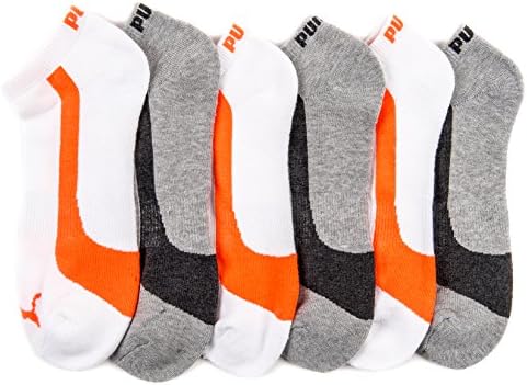 Puma Men's Low-Cut Runner Sport Socks 6-Pack - Size 10-13 - Gray/White/Orange