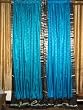 Indian Gift-pair of Dodger Blue Black Silk Sari Curtains Drapes Panels 96" Free Ship