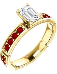 18K Yellow Gold Emerald Cut Diamond and Ruby Ring -- LIFETIME WARRANTY