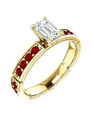 10K Yellow Gold Emerald Cut Diamond and Ruby Ring -- LIFETIME WARRANTY
