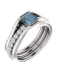Platinum Princess Cut Blue and White Diamond Ring -- LIFETIME WARRANTY