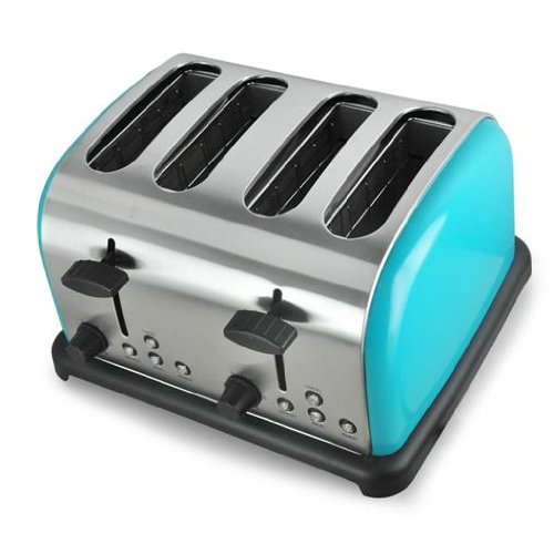 Klarstein 4-Scheiben Toaster Vintage Edelstahl (1650W, 6-stufig mit Auftau-, Bagel- & Aufwärmfunktion) türkis