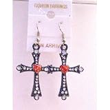 Uer151 Cross Earrings w/ Red Heart & Cubic Zircon Embedded Earrings