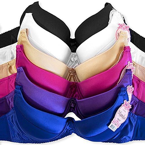 247 Frenzy Women's Plain Cup Satin Trim Bra (6 Pack) - Double D Only (42DD)