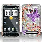 HTC Evo 4G Sprint Purple Butterfly Diamond Rhinestones Bling Crystal HARD P ....