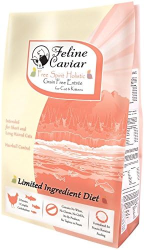 Feline Caviar Dry Cat Food - Free Spirit: Chicken & Salmon - Holistic Limited Ingredient Grain Free Dry Cat Food Entrée for Short or Long-Haired Cats, Nutritious for, All Stages of Life, 11 lbs