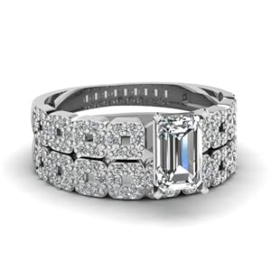 Fascinating Diamonds 1.20 Ct Emerald & Round Cut Diamond Pleasing Wedding Engagement Rings Set VS1 GIA